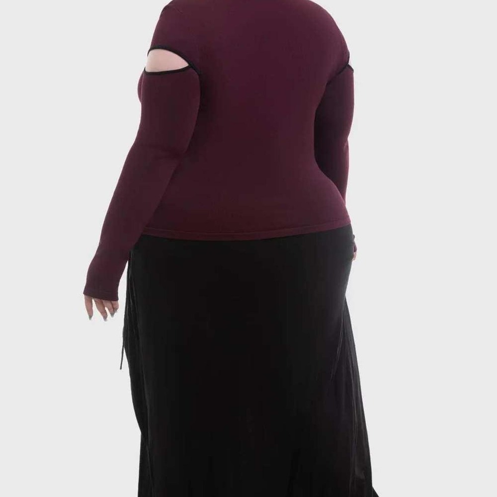 Killstar Abyssal Elegy knitted top Burgundy plus size cutout keyholetop - Picture 4 of 4